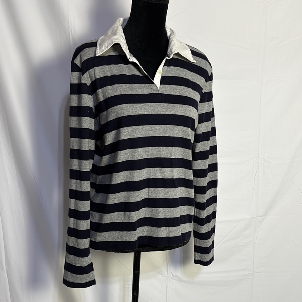 Tommy Hilfiger Black and Gray Striped Button Down Shirt